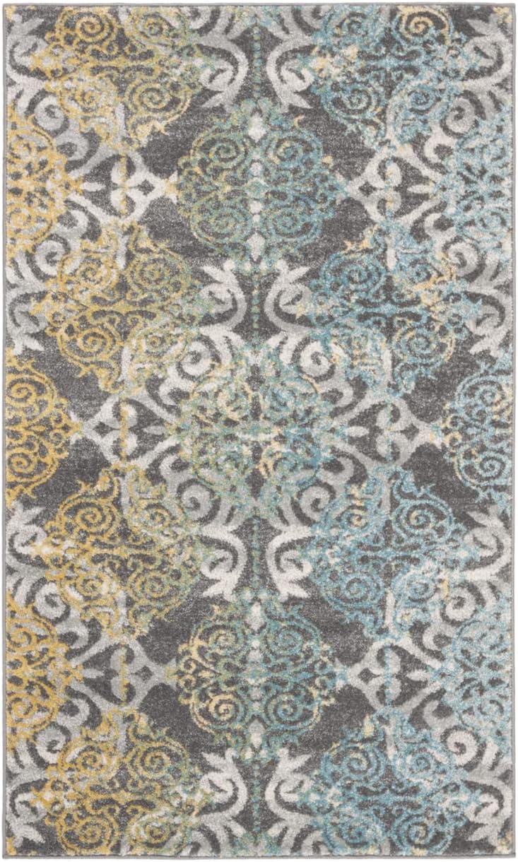 Grey and Ivory High Pile Synthetic Area Rug