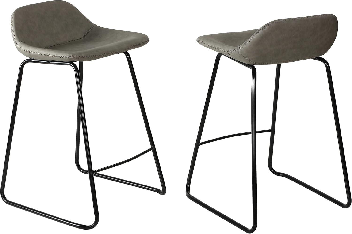 Ava Gray Faux Leather Counter Stools with Metal Legs, Set of 2