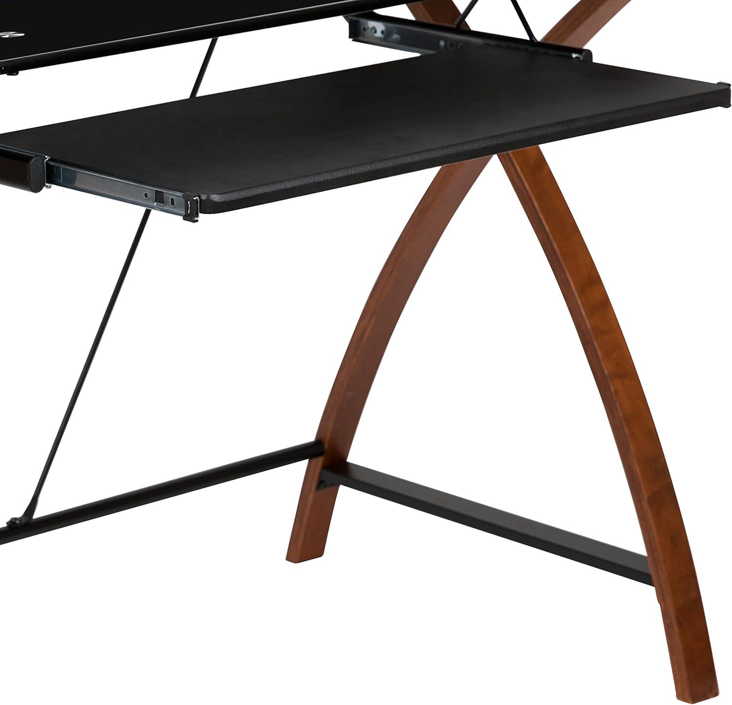 Flash Furniture Jude Black Glass Computer Desk with Pull-Out Keyboard Tray and Crisscross Frame