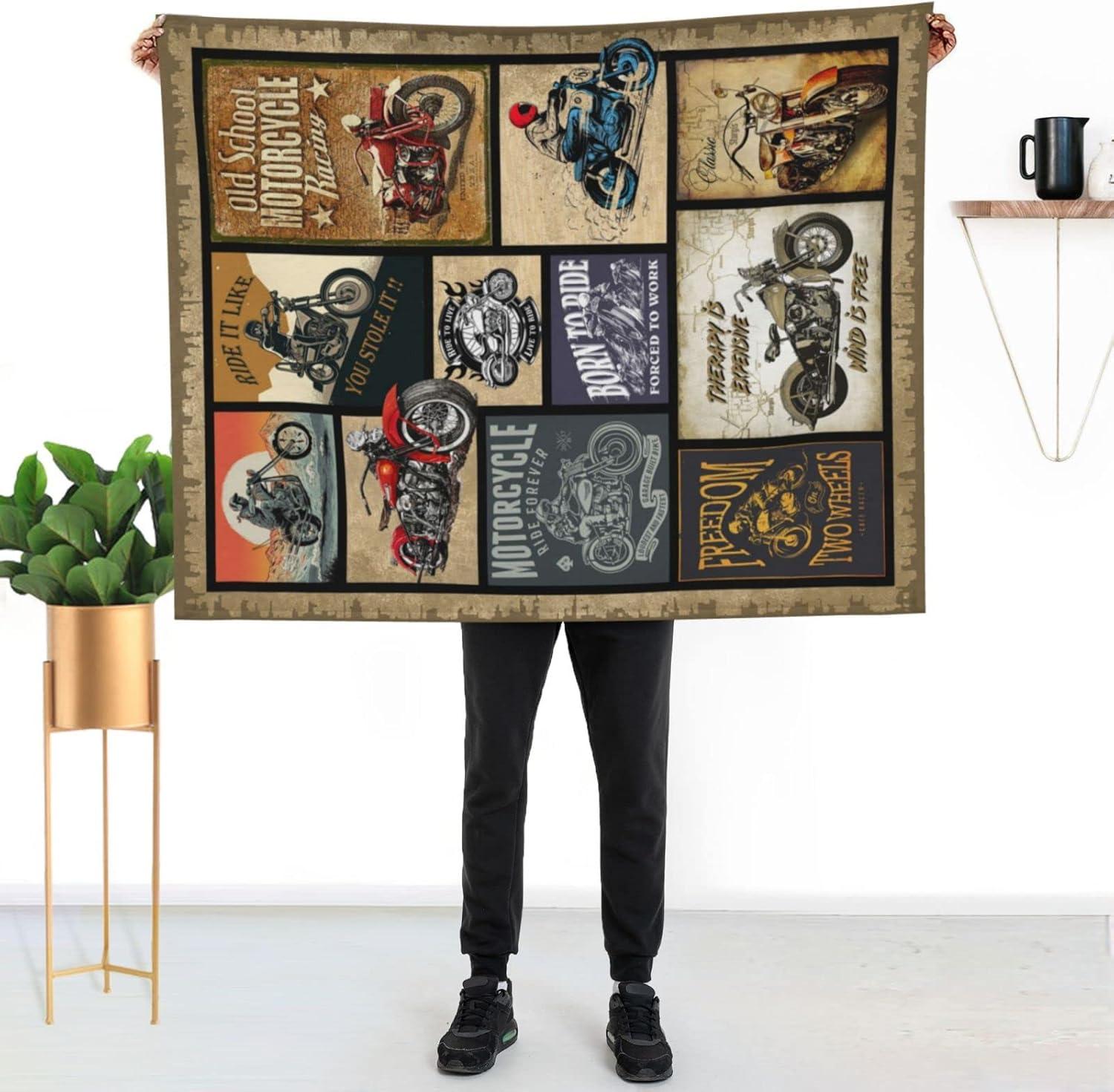 Motorcycle Blanket Gifts for Men and Women Throw Blanket for Couch Sofa Bed Plush Throw Fleece Blanket Soft Cozy Bedding for Kids and Adults Bedroom Size 60"x50"