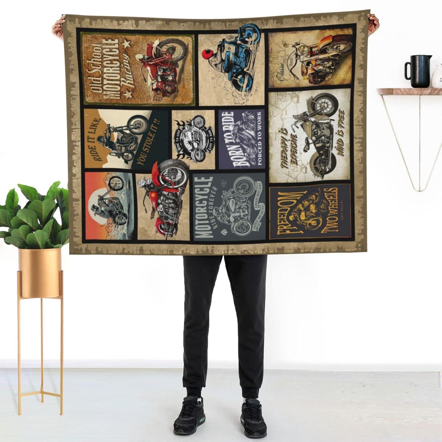 Motorcycle Blanket Gifts for Men and Women Throw Blanket for Couch Sofa Bed Plush Throw Fleece Blanket Soft Cozy Bedding for Kids and Adults Bedroom Size 60"x50"