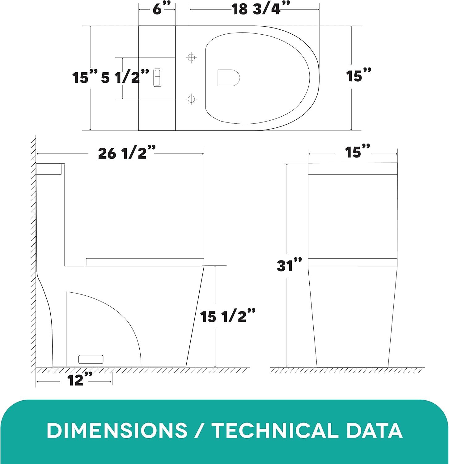 Fine Fixtures MOTB7W Dual-Flush Elongated One-Piece Toilet with High Efficiency Flush