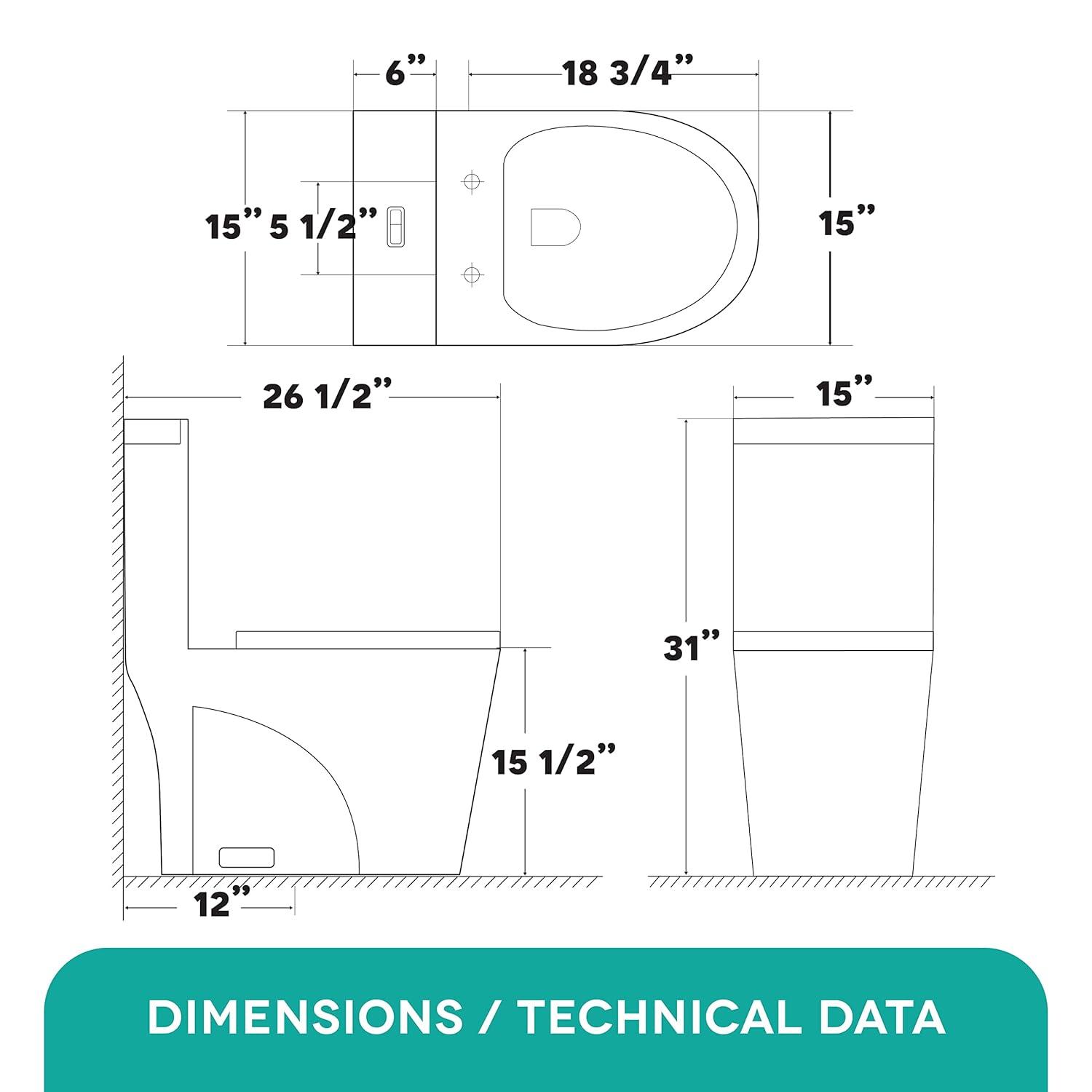 Fine Fixtures MOTB7W Dual-Flush Elongated One-Piece Toilet with High Efficiency Flush