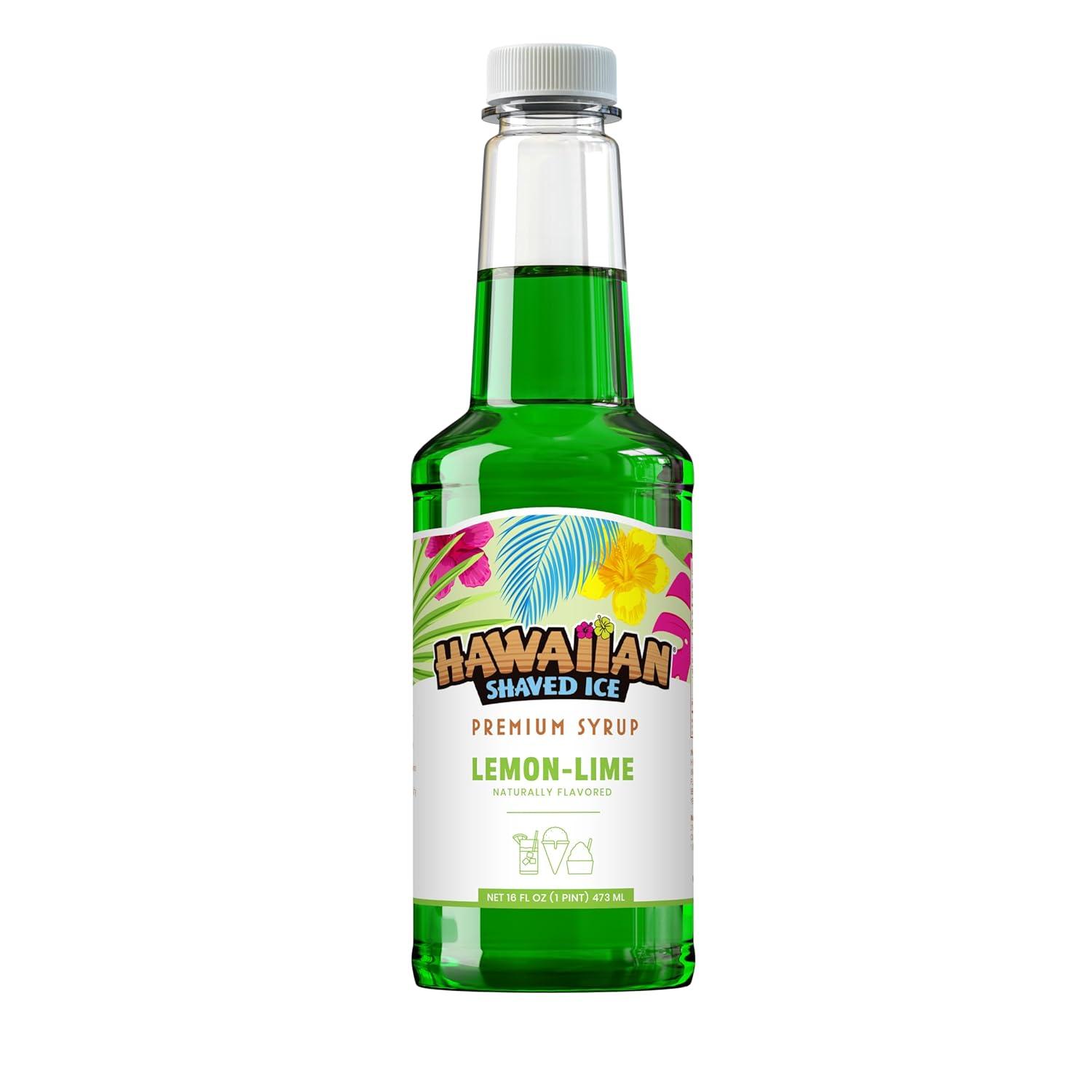 Hawaiian Shaved Ice Snow Cone Syrup, Lemon-Lime Flavor, Shelf-Stable, 1 Pint
