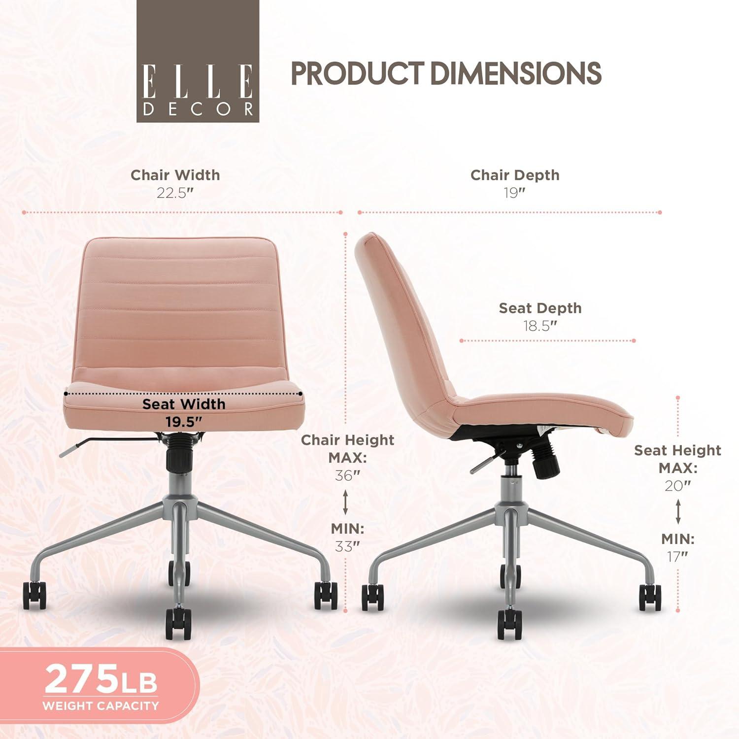 Adore Decor Adelaide Task Chair French Pink: Chrome-Plated, Adjustable Height, Swivel, Metal Base