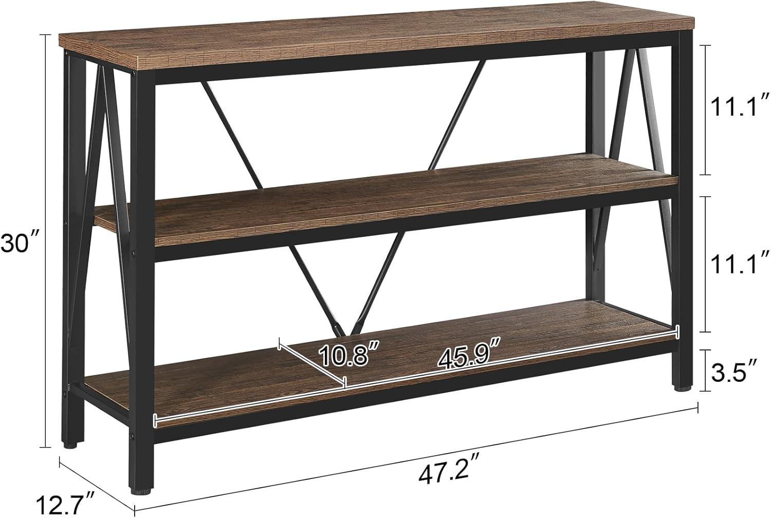 Rustic Brown Wood and Metal 3-Tier Console Table with Storage