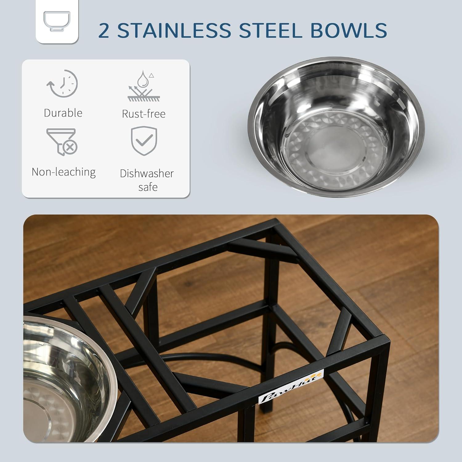 PawHut 22" Double Stainless Steel Heavy Duty Dog Food Bowl Elevated Pet Feeding Station for Medium Sized Dogs