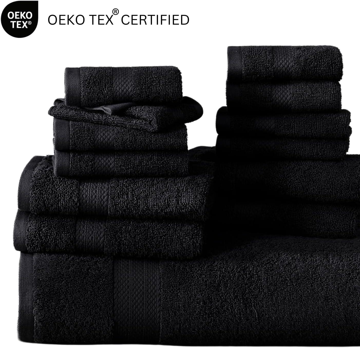 Hawmam Linen Bathroom Accessories Set - 6 Piece Black Bathroom Set: 2 Bath Towels, 2 Hand Towels, 2 Washcloths, 100% Turkish Cotton, Quickdry, High Absorbent, Dorm Room Essentials, Spa Quality 600 GSM