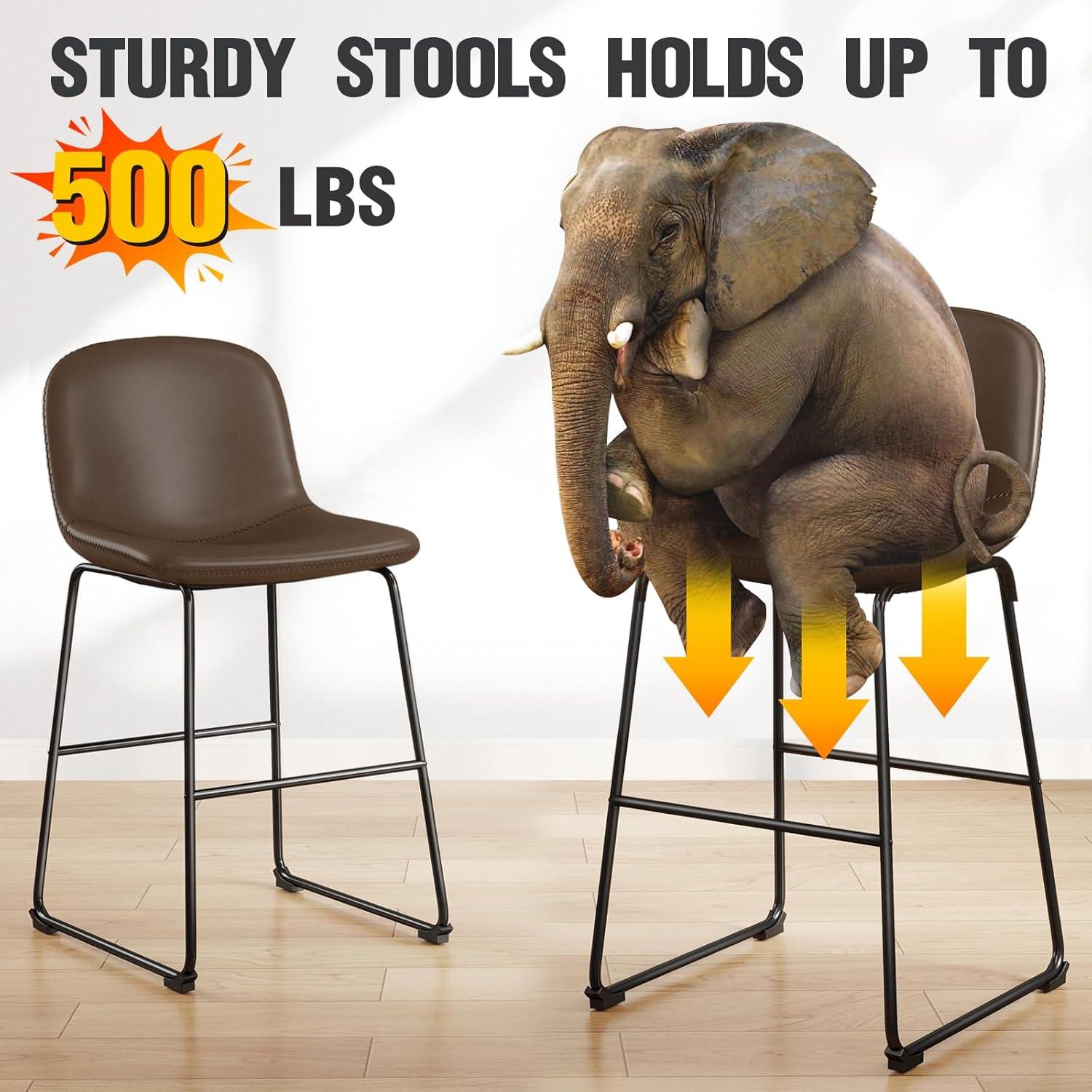 Bennium Counter Stools Set of 2, 24 inch Counter Height Bar Stools Hold up to 500 lbs, Armless Counter Height Chairs with Metal Legs & Soft Backrest for Kitchen Island Coffee Shop, Brown