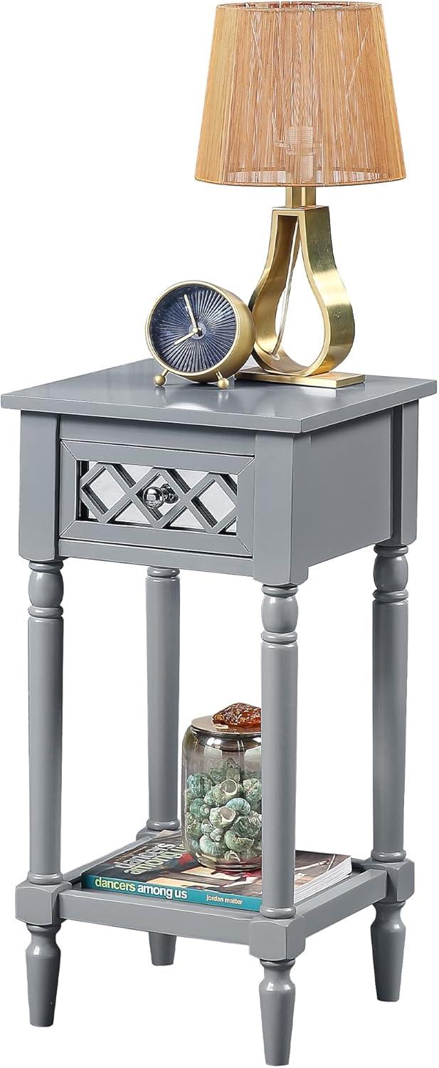 French Country Khloe Deluxe Gray Square Accent Table with Mirrored Drawer