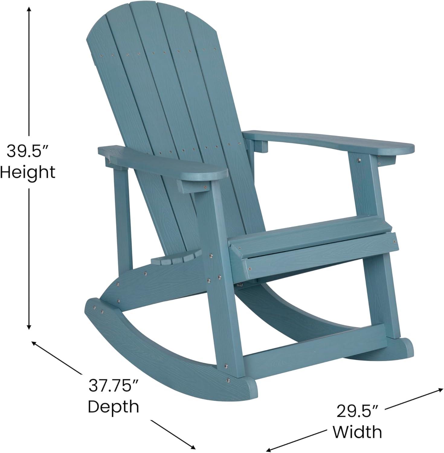 Flash Furniture Set of 2 Savannah All-Weather Poly Resin Wood Adirondack Rocking Chairs with Side Table in Sea Foam