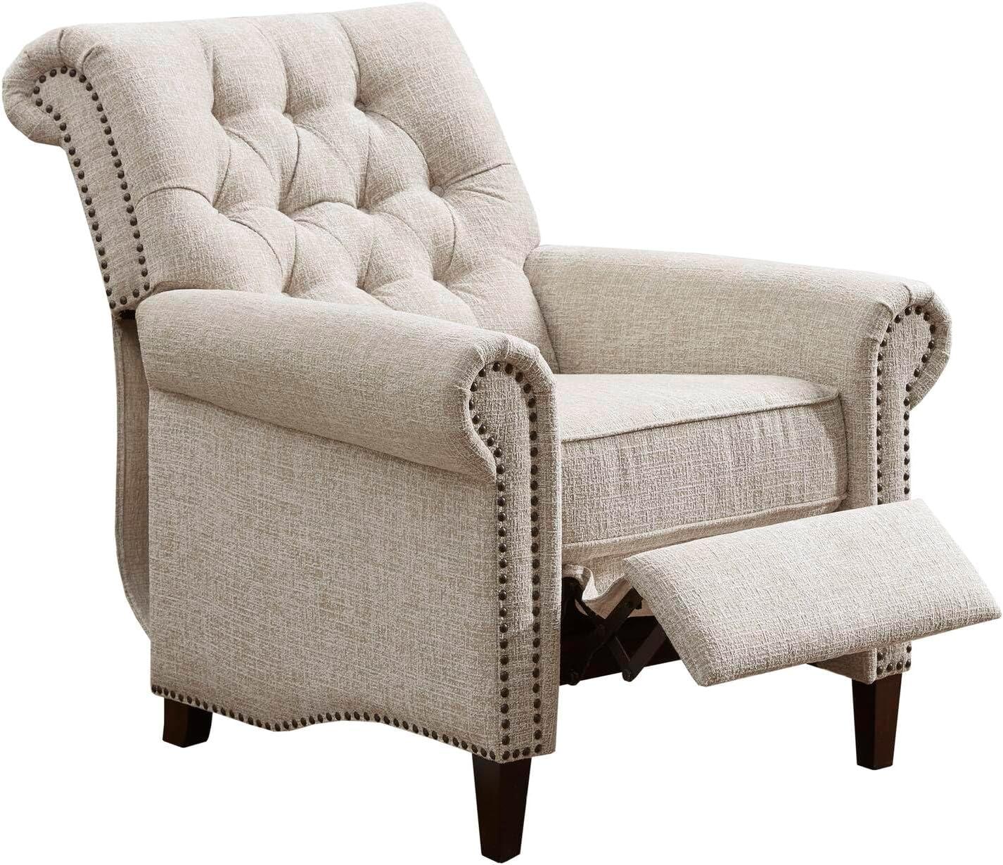 Madison Park Zak Recliner Chair Cream : Polyester Upholstery, Wood Legs, Foam Fill, Spot Clean