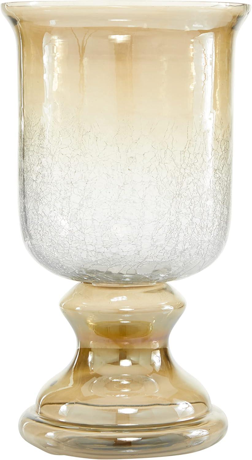 DecMode Brown Glass Handmade Turned Style Pillar Hurricane Lamp with Smoked Glass Finish