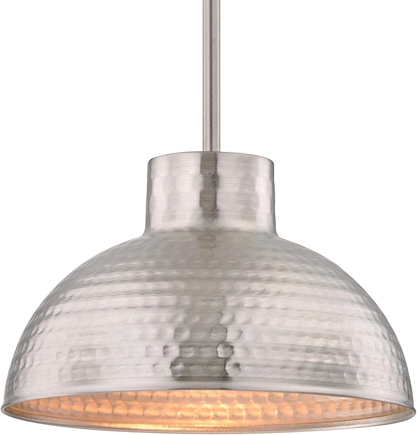 Modern Hammered Brushed Nickel Bowl Pendant Light