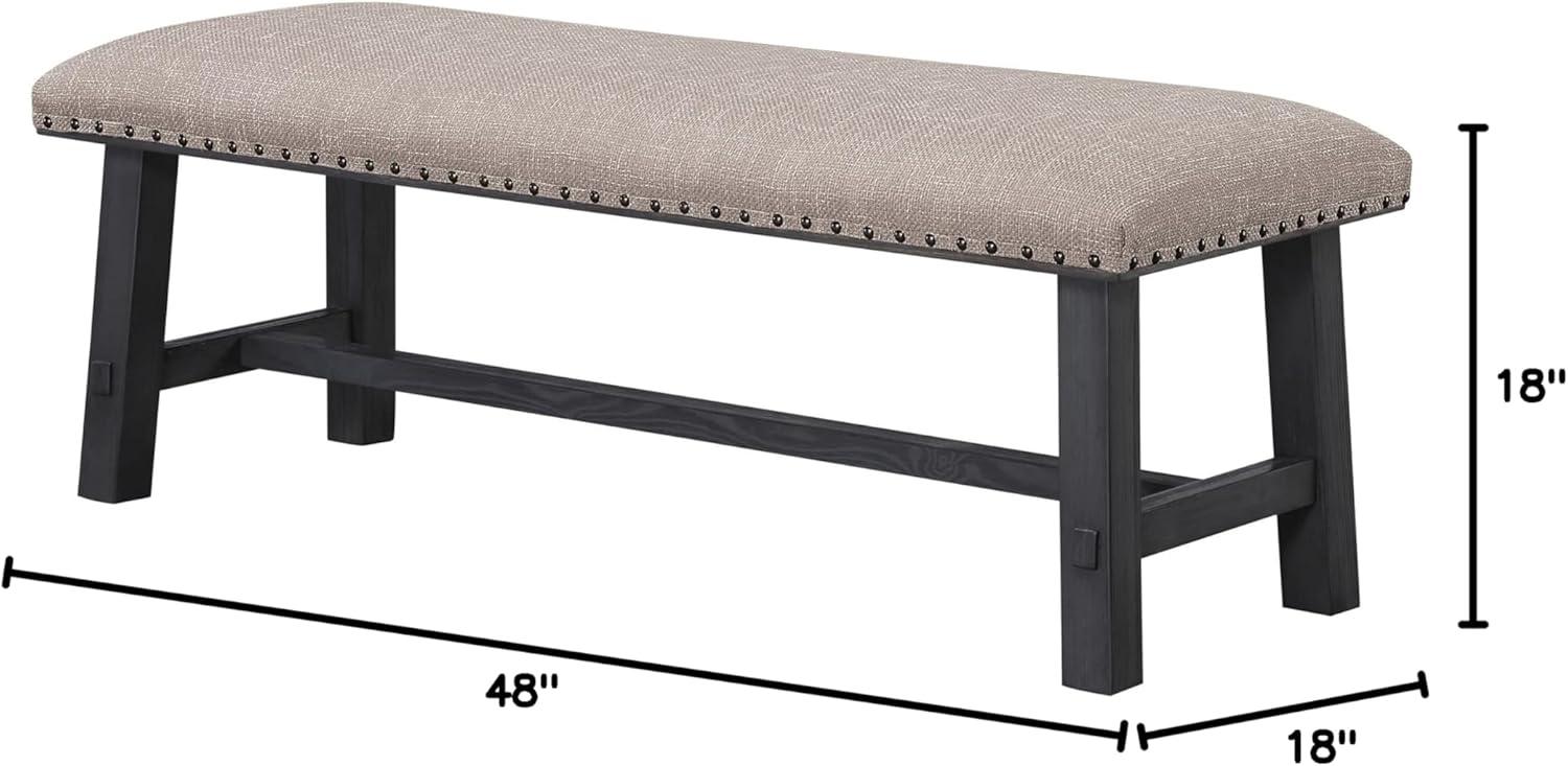 Callen Bench with Antique Gray Frame and Bronze Nailhead Trim in Gray Fabric