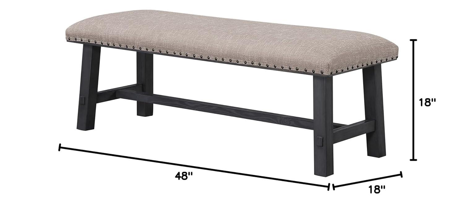 Callen Bench with Antique Gray Frame and Bronze Nailhead Trim in Gray Fabric
