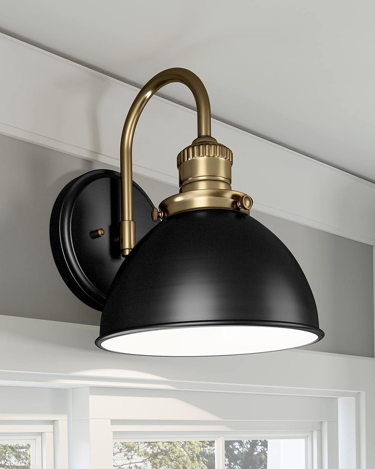 Design House 588293-BGD Savannah Farmhouse 1-Light Indoor Dimmable Wall Light Matte Black Metal Shade for Hallway Foyer Kitchen, Matte Black and Satin Gold