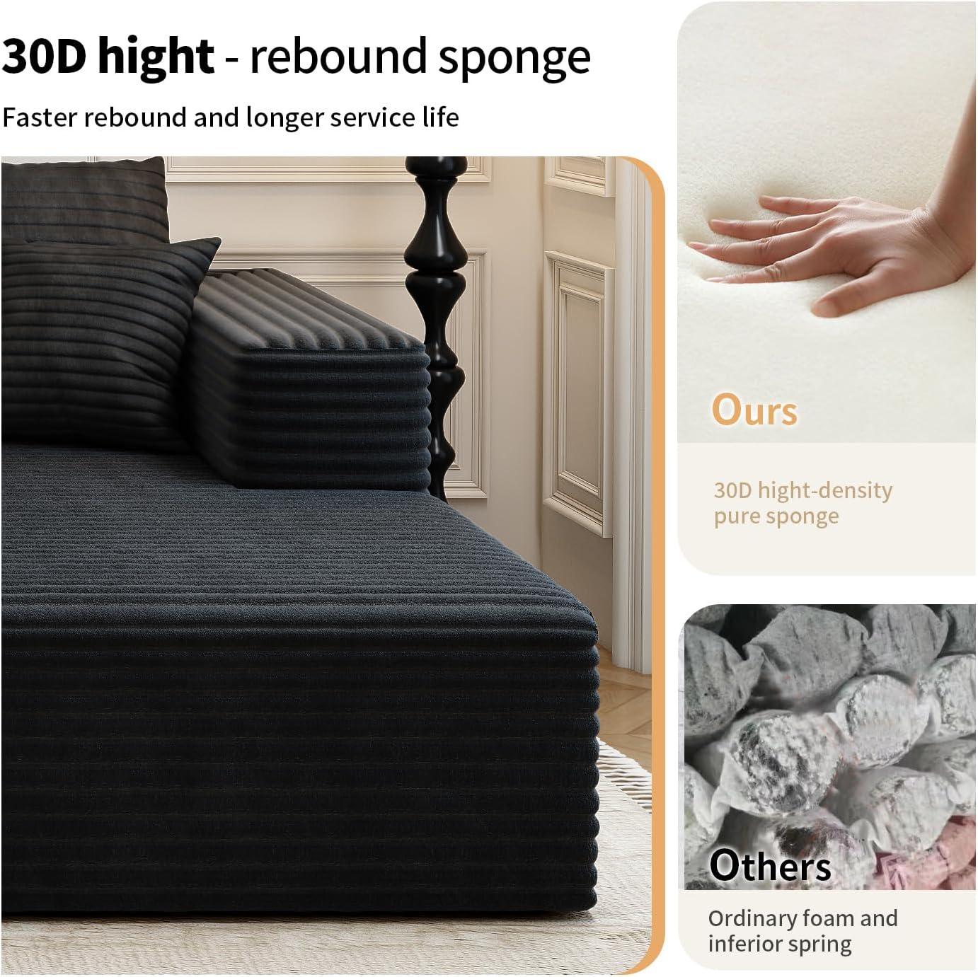 107.5" Cloud Modular Sectional Sofa Couch with L-Shape Chaise,Modern Minimalist Upholstered Couches for Living Room Bedroom,Deep Seat Corner Couch，No Assembly Required (Black,Left Facing Chaise)