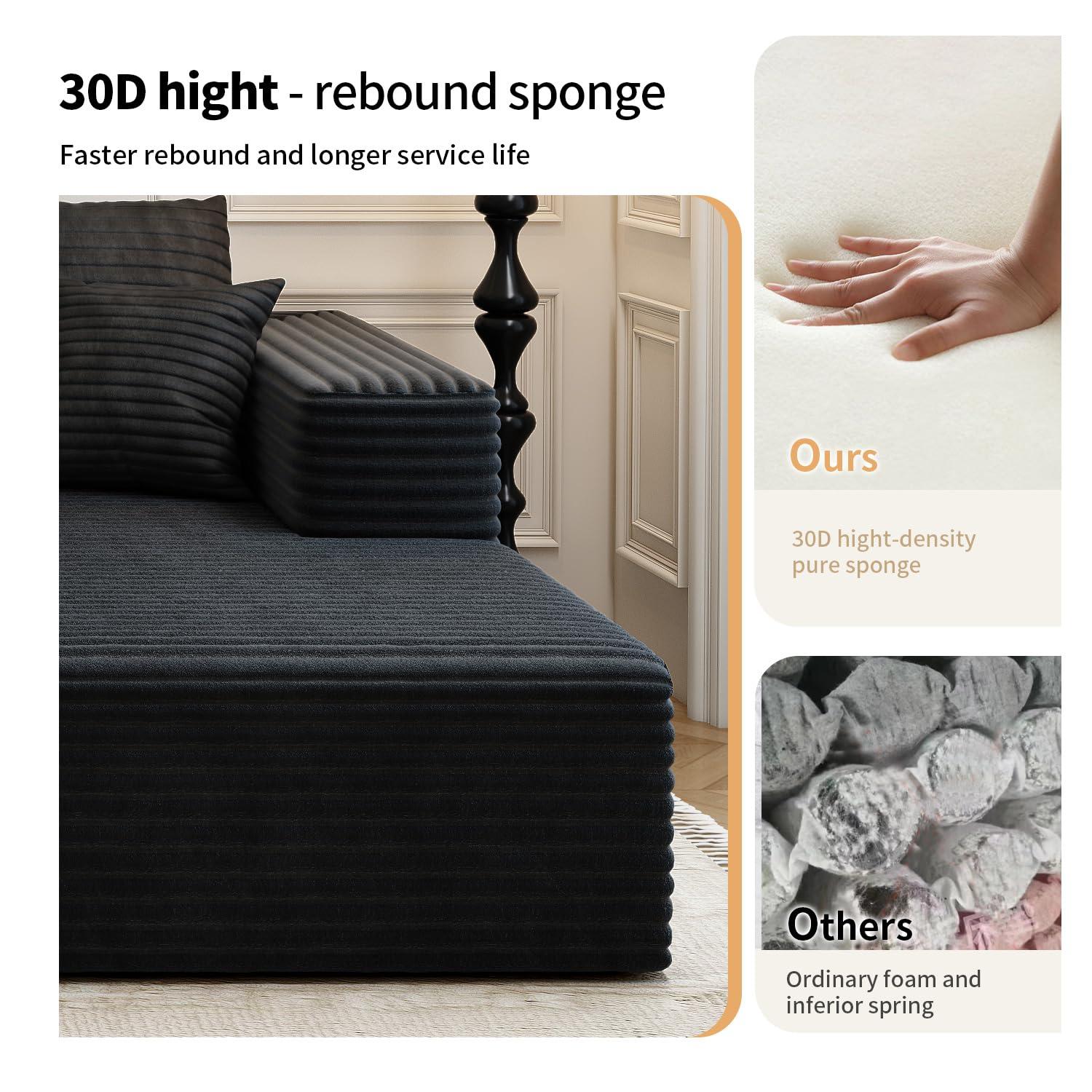 107.5" Cloud Modular Sectional Sofa Couch with L-Shape Chaise,Modern Minimalist Upholstered Couches for Living Room Bedroom,Deep Seat Corner Couch，No Assembly Required (Black,Left Facing Chaise)