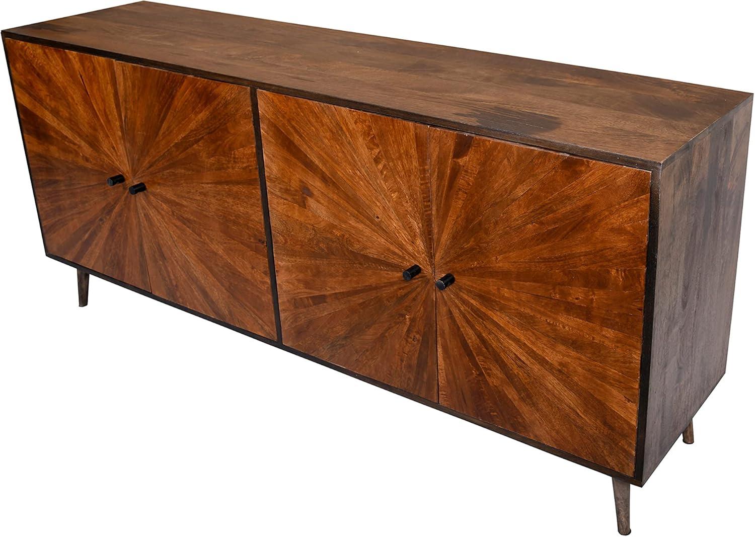 The Urban Port 65" Mango Wood Sideboard Buffet Cabinet Console 2 Door Sunburst Warm Brown