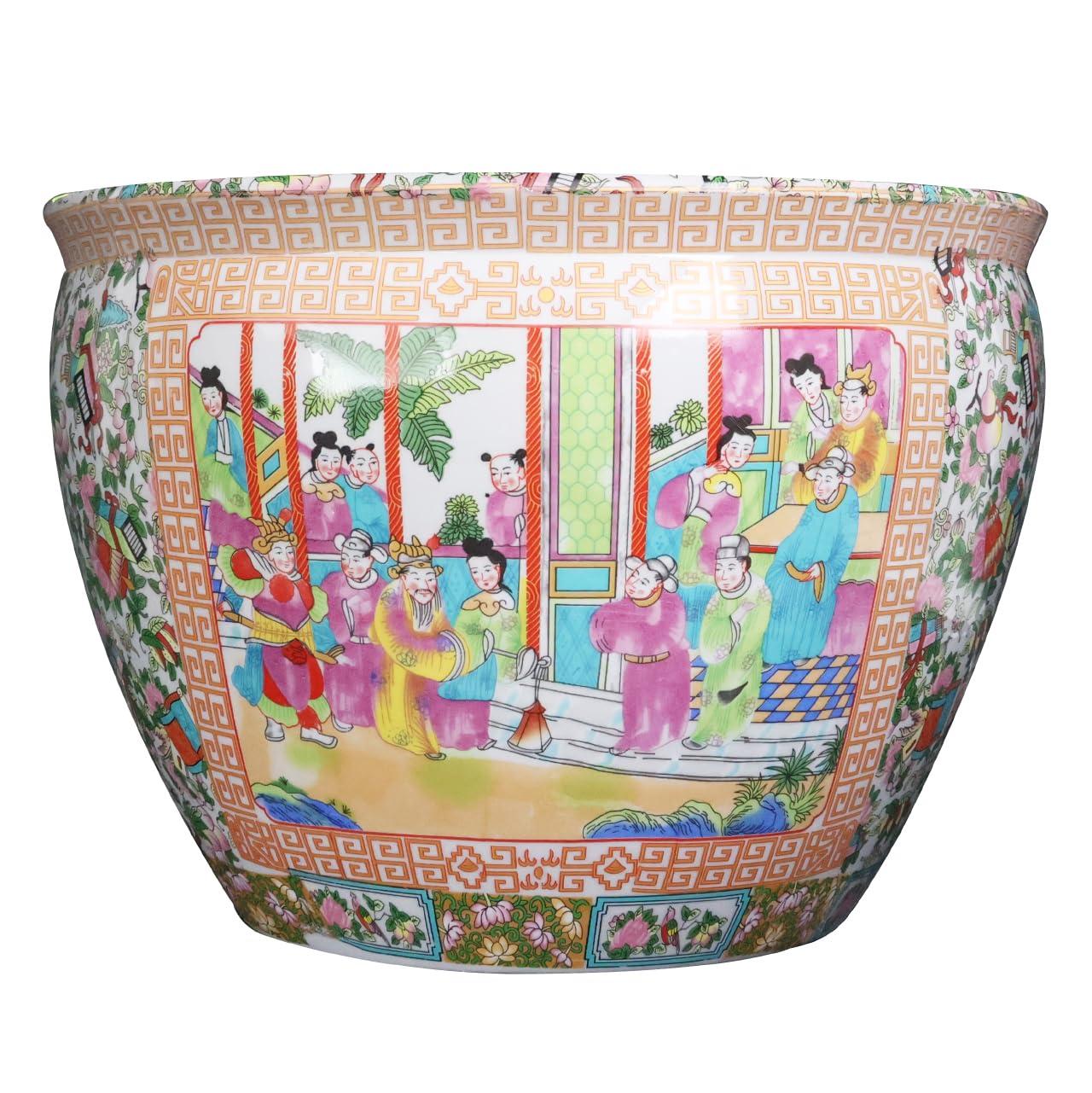 Hand Painted Chinese Porcelain Round Plant Pot, 12-inch