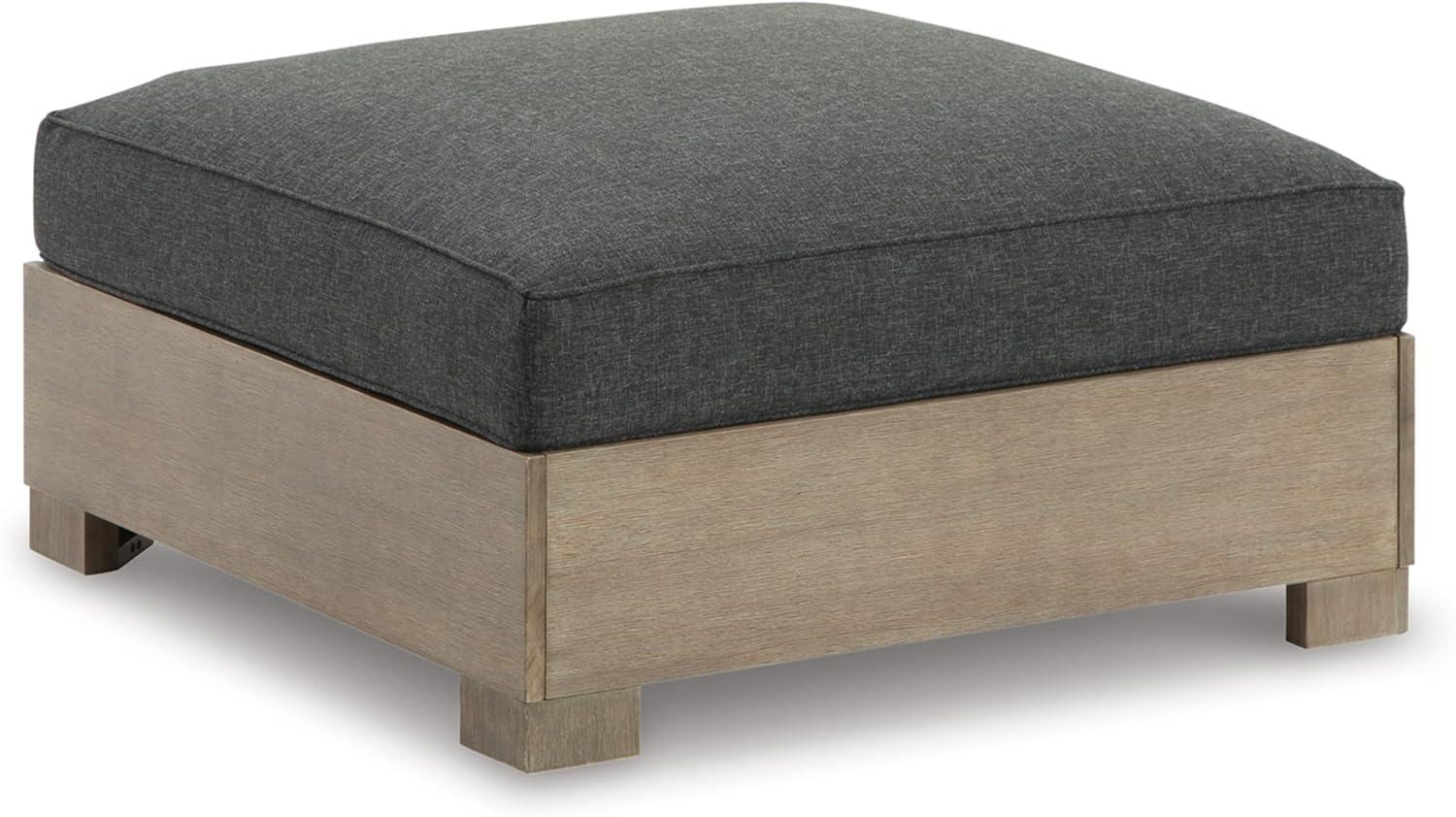 Gray and Beige Transitional Outdoor Ottoman with Cushion