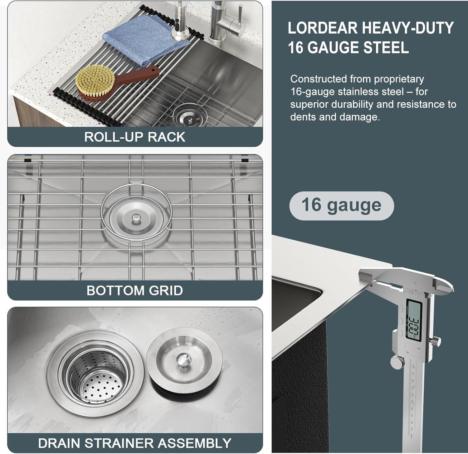 22" x 22" Stainless Steel Drop-In Laundry Sink with Accessories