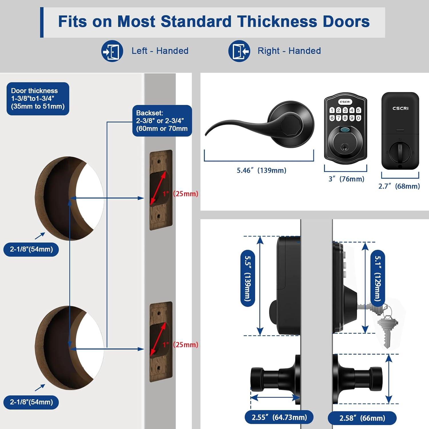 TEEHO Fingerprint Keyless Entry Door Lock, Electronic Smart Deadbolt with 2 Handles Knobs, Digital Doors Lock with Keypad Set, Easy Installation-Matte Black