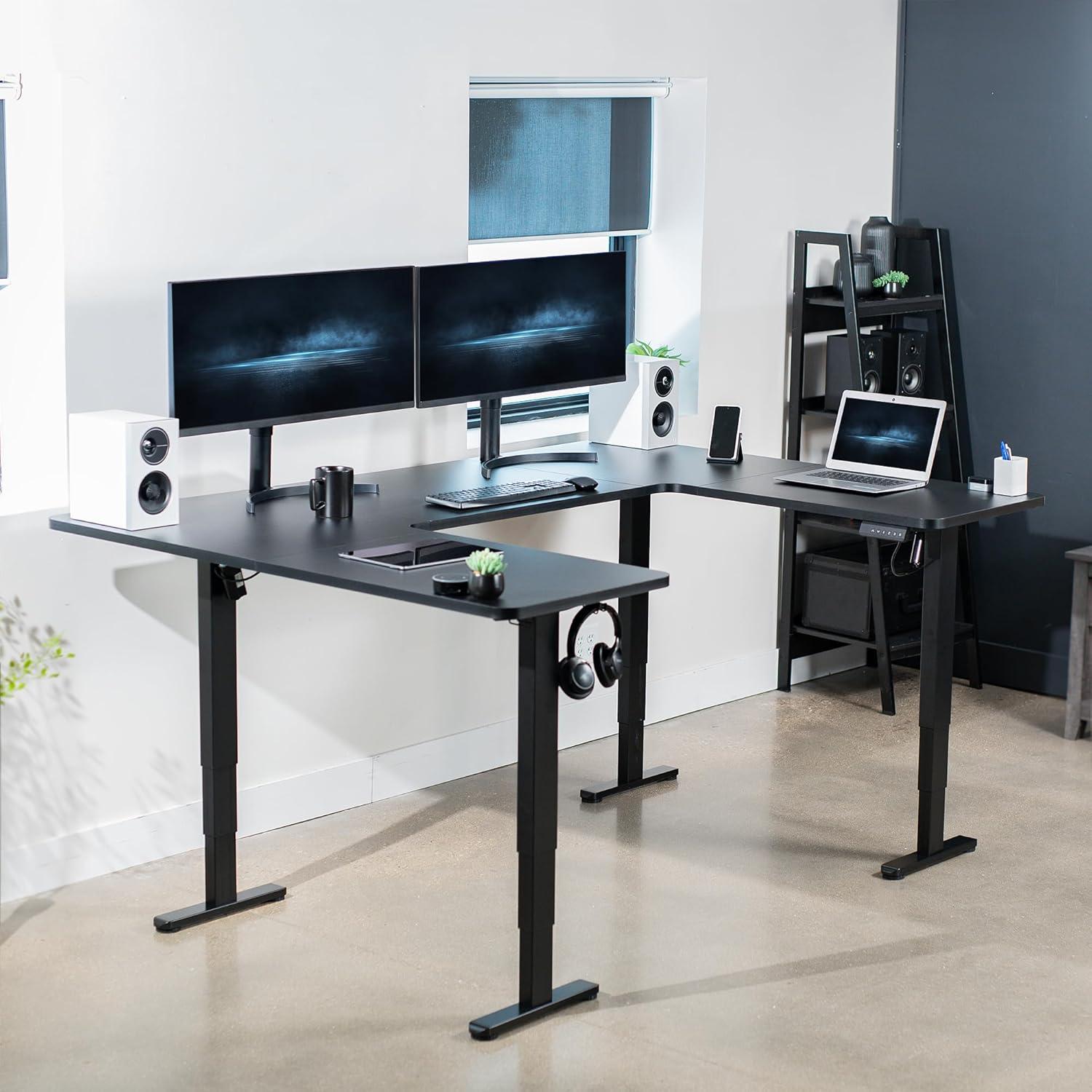 VIVO Black U-Shaped 83" x 60" Height Adjustable 4-Leg Electric Standing Desk