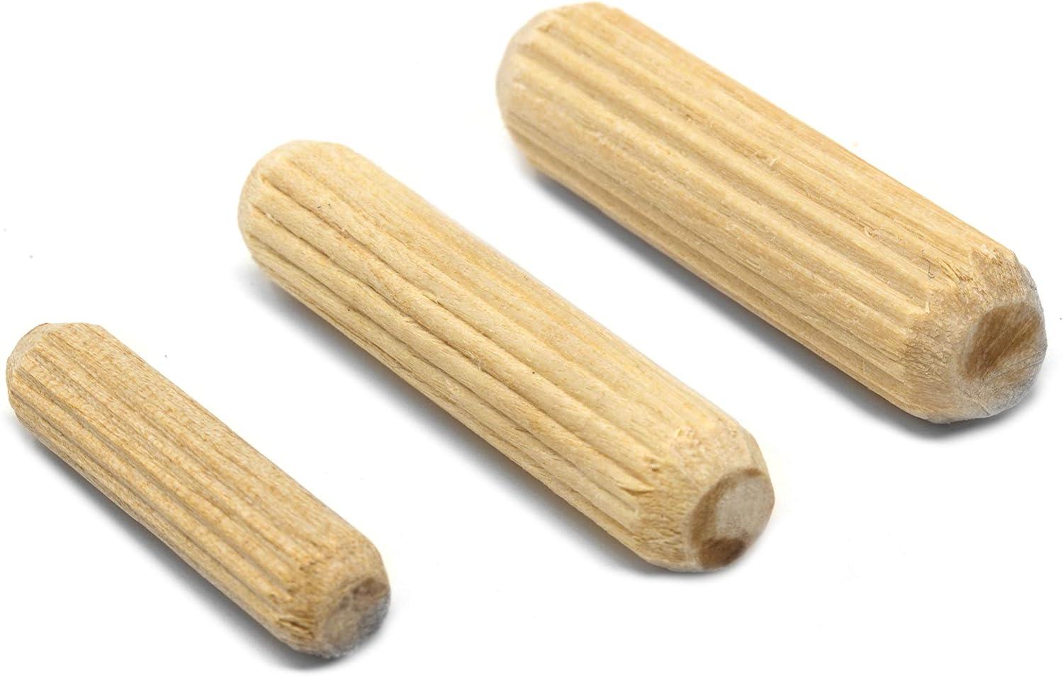 400-Piece Fluted Birch Wood Dowel Pin Set in Variety Sizes