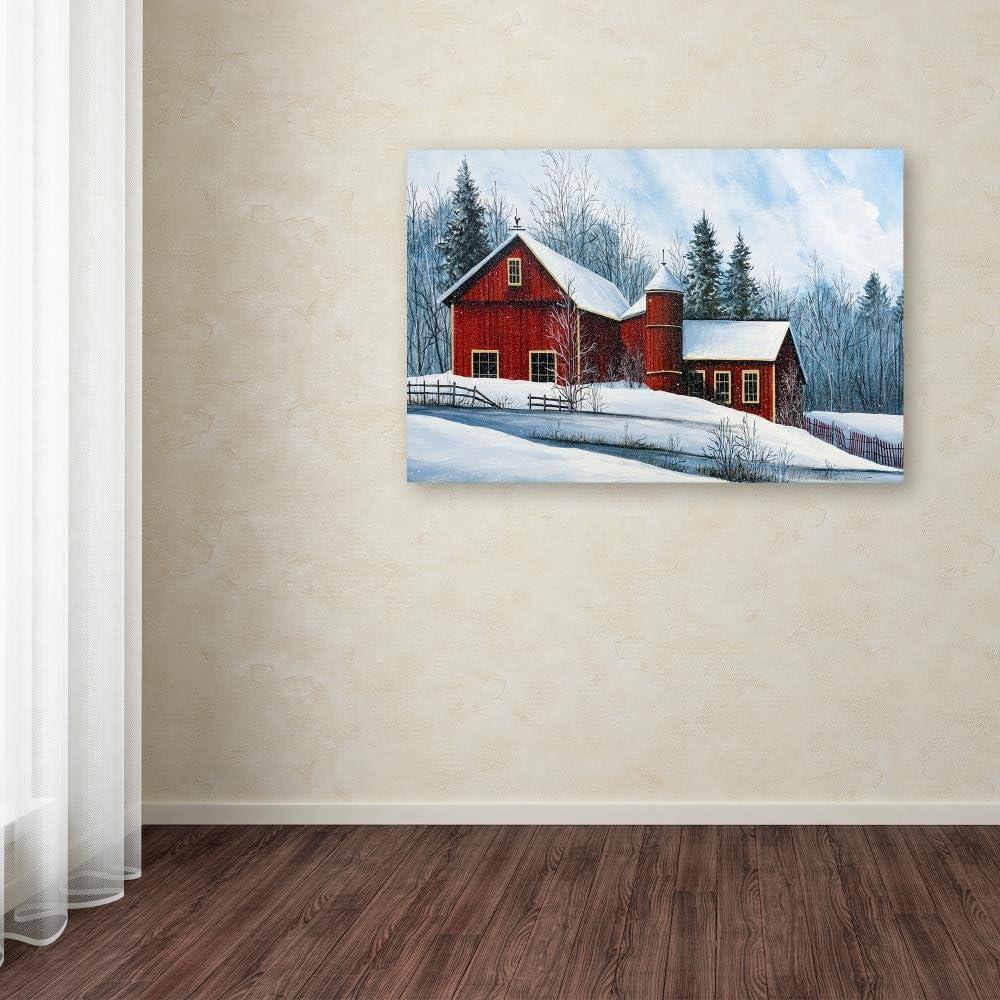 Trademark Fine Art -Debbi Wetzel 'Red Barn Winter' Canvas Art