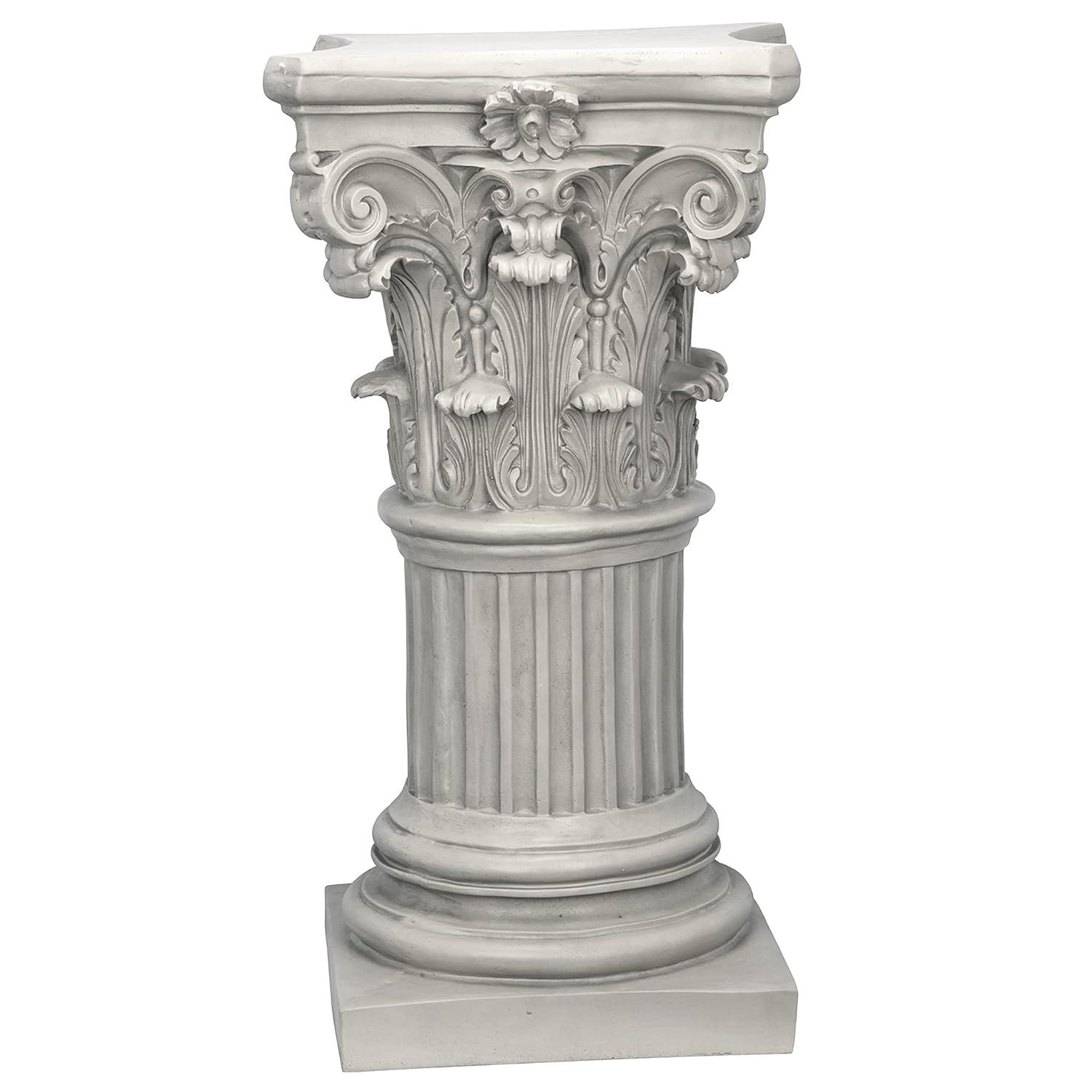 Design Toscano Corinthian Pedestal Column Plant Stand, Medium 29 Inch Tall, Cast Stone Resin, Antique Stone Finish