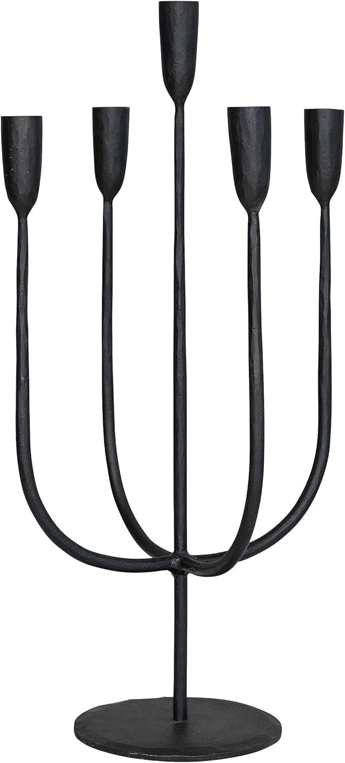 Hand-Forged Black Metal 5-Taper Candelabra