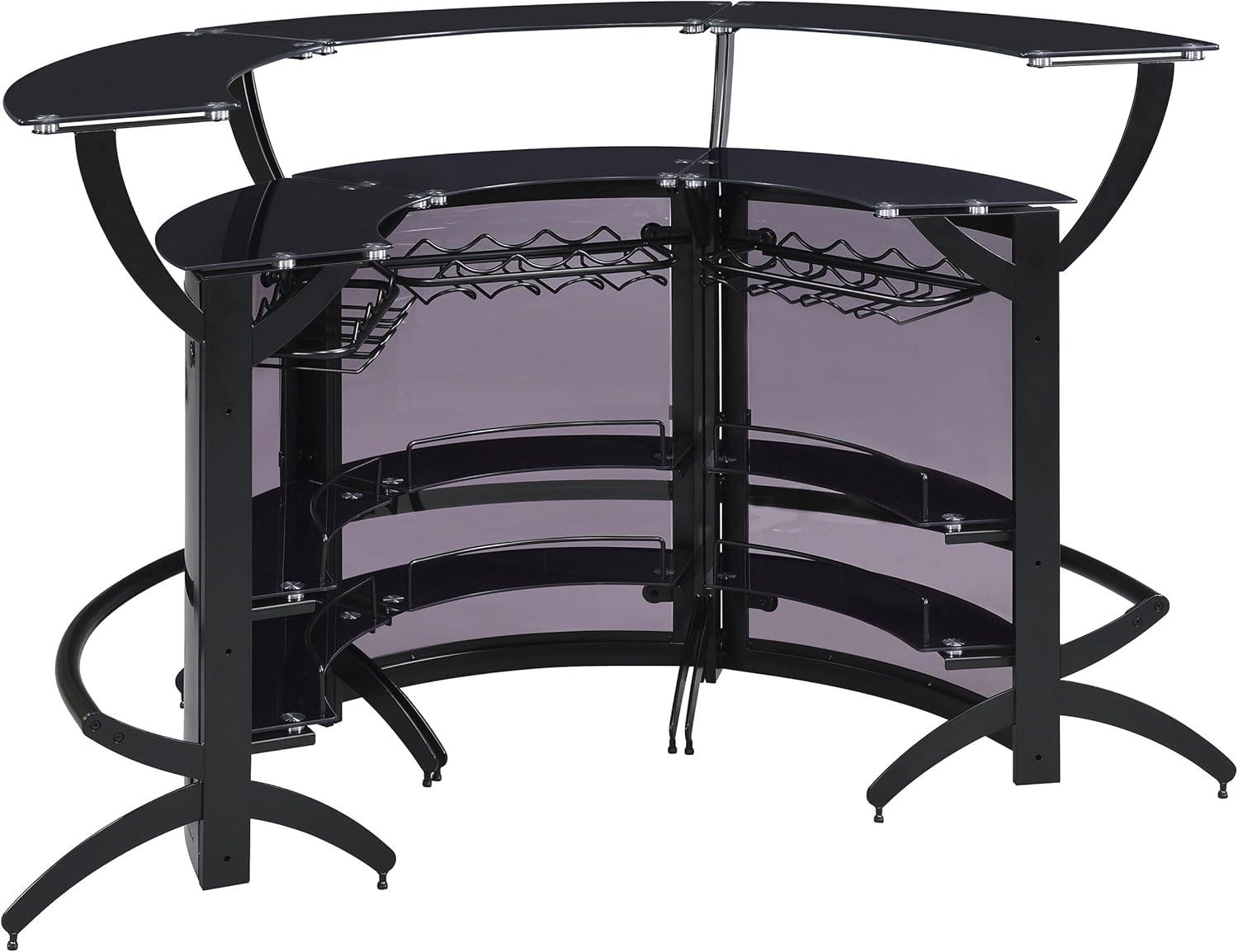 Dallas 2-shelf Curved Home Bar Smoke and Black Glass (Set of 3)