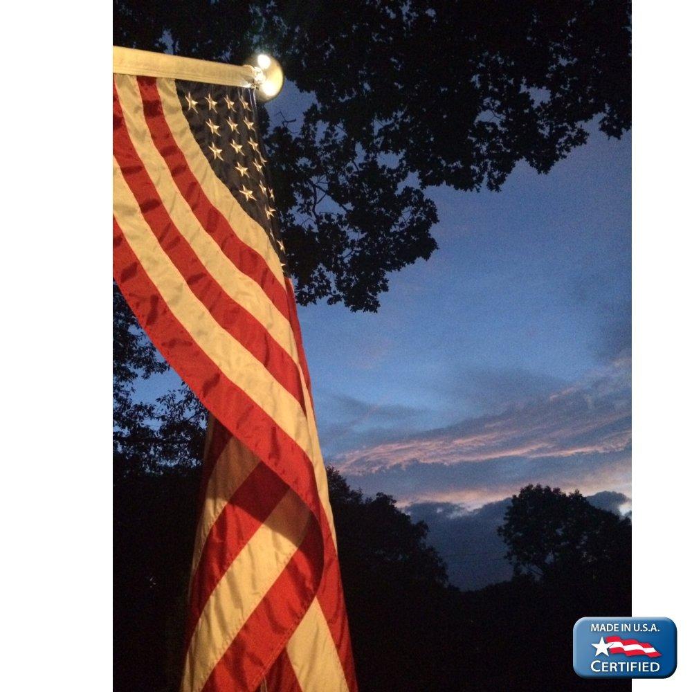 White Nylon American Flag Kit with Solar Light and Pole