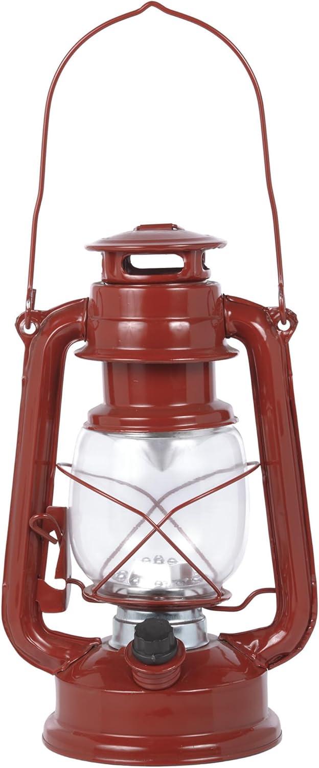 Alpine Corporation 6" x 5" x 9" Metal Hurricane Lantern with Battery-Powered LED Light, Red