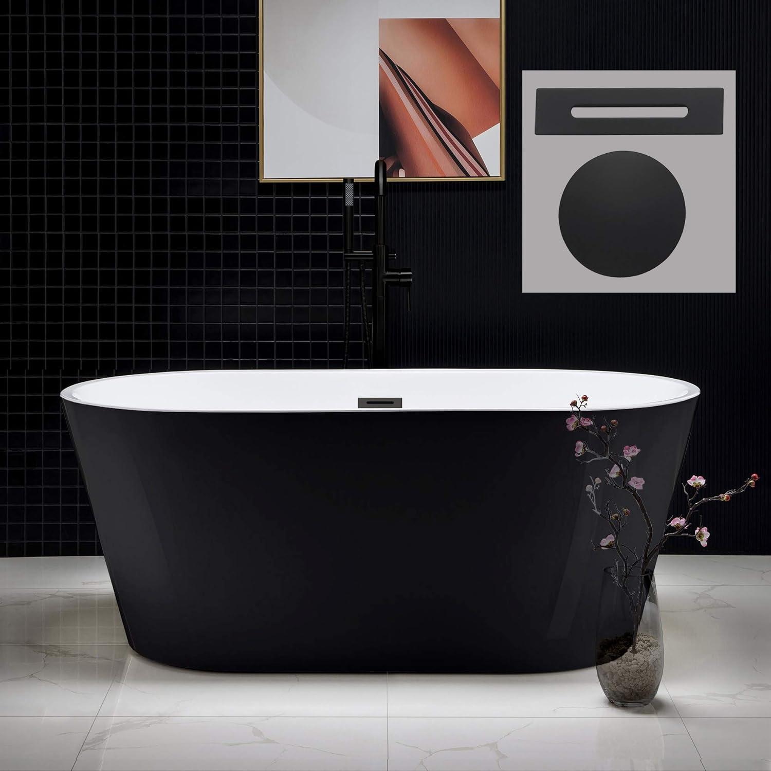 59" Matte Black Acrylic Freestanding Oval Bathtub