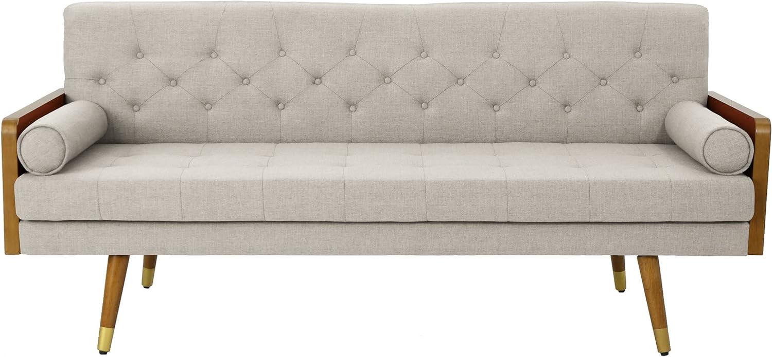 Aidan Mid-Century Modern Tufted Beige Fabric Sofa