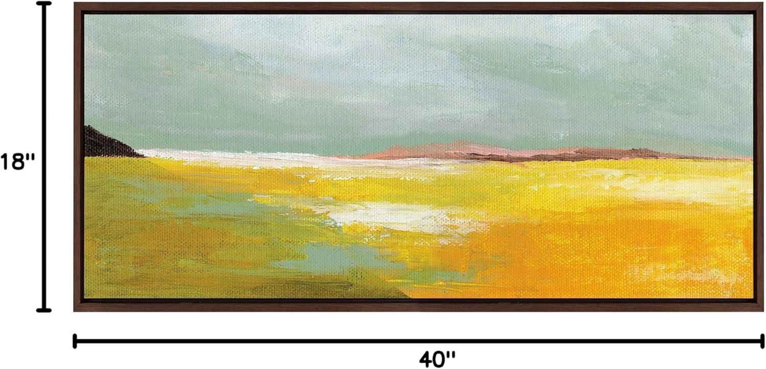 Golden Root Lake Abstract Landscape Canvas Art in Brown Frame