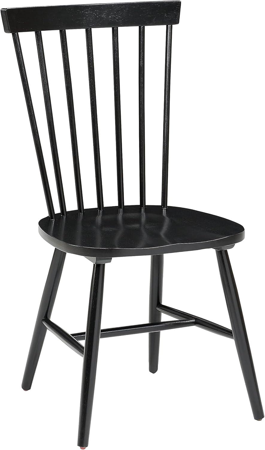 Black Solid Wood Windsor Style Dining Side Chairs, 2-Pack