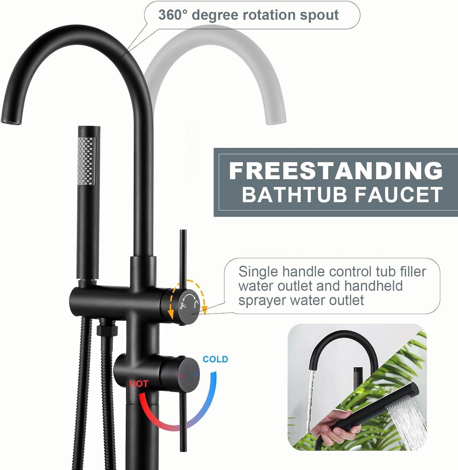 Tub Faucet Floor Tub Spout with Diverter Freestanding Bathtub Faucet Fillter