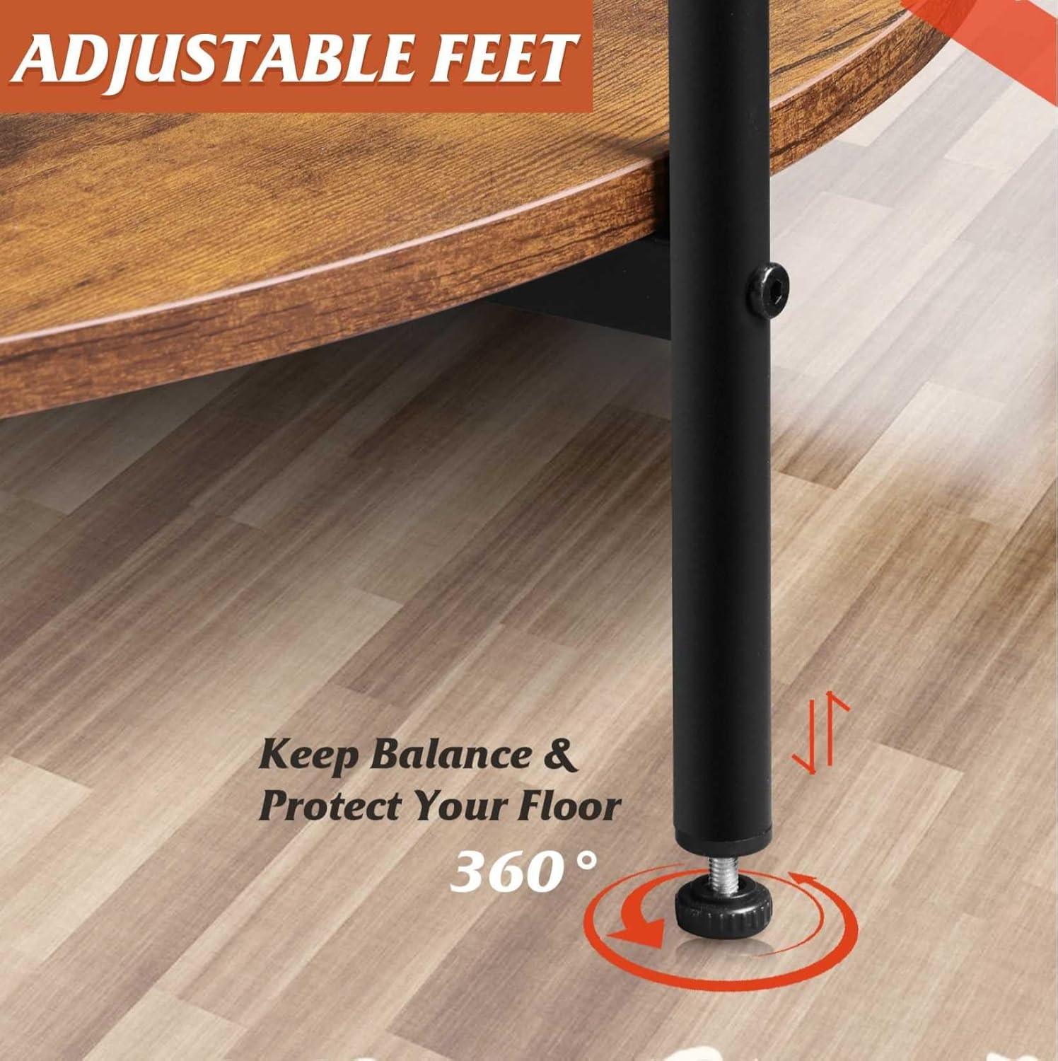 Round Coffee Table For Living Room, 32.6" Circle Coffee Table With Open Storage Shelf, 2-Tier Industrial Round Wood Center Table For Bedroom, Home Office, Rustic Brown