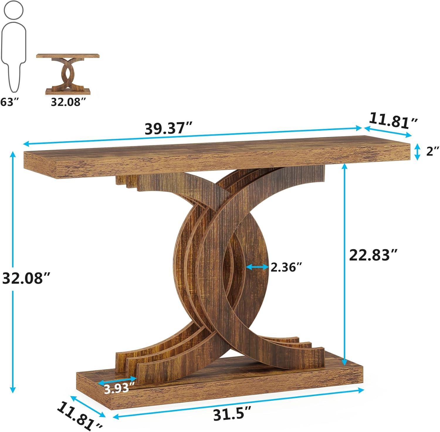 Tribesigns Modern 39-inch Console Tables, Farmhouse Entryway Table with Geometric Base, Wooden Narrow Hallway Table/Sofa Table for Living Room, Brown