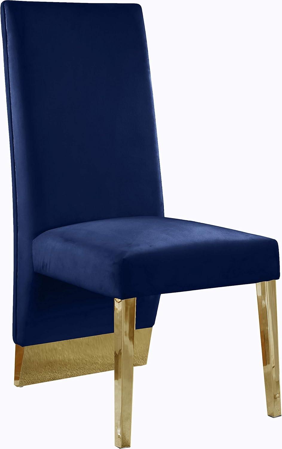 High Blue Velvet Upholstered Wood Side Chair