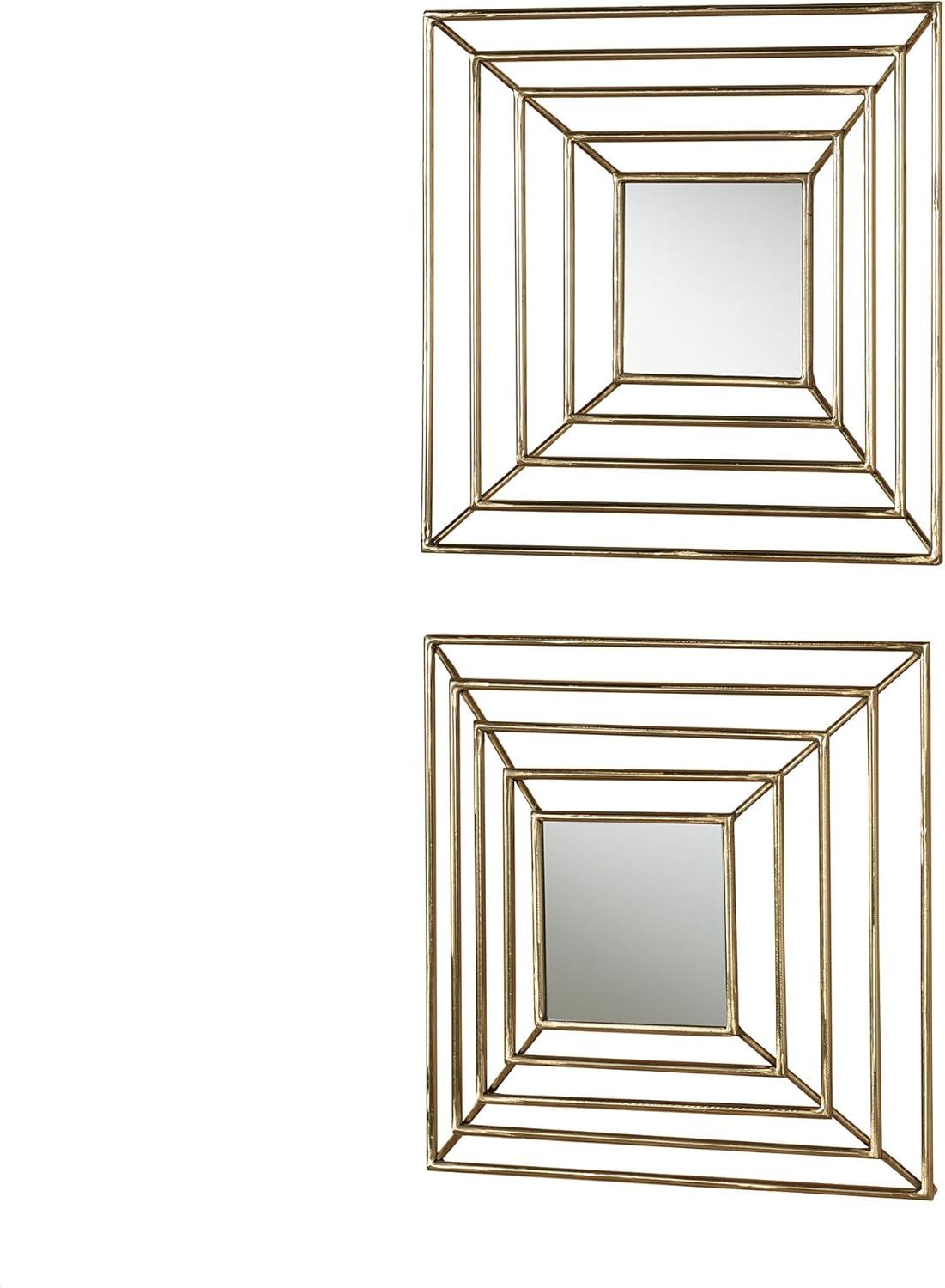 Modern Dacian Metal Openwork Mirrored Wall Art Set Gold 15"sq.x3.5"D Set of 2