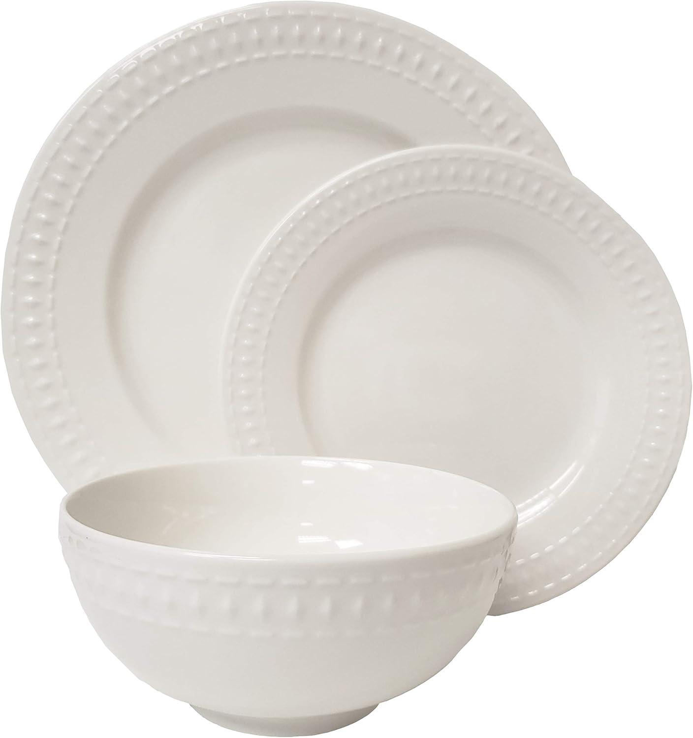 Ivory Dinnerware Tabletops Gallery 3 piece Serving Bowl Set Bloom Embossed White
