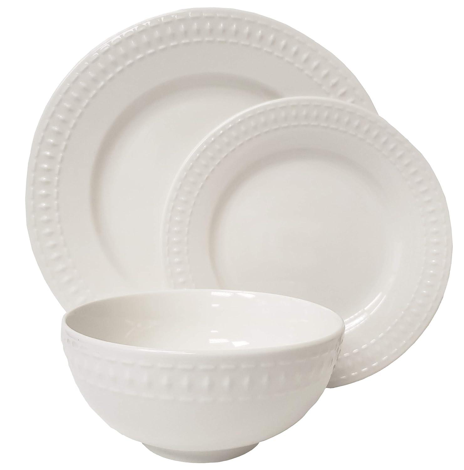 Ivory Dinnerware Tabletops Gallery 3 piece Serving Bowl Set Bloom Embossed White