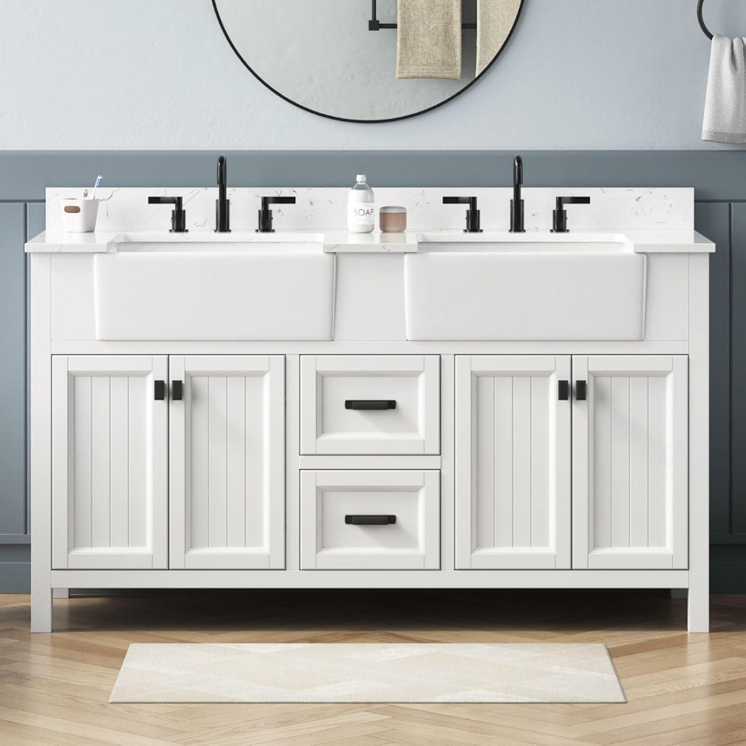 Richfield 60-inch White Painted Freestanding Double Sink Bathroom Vanity