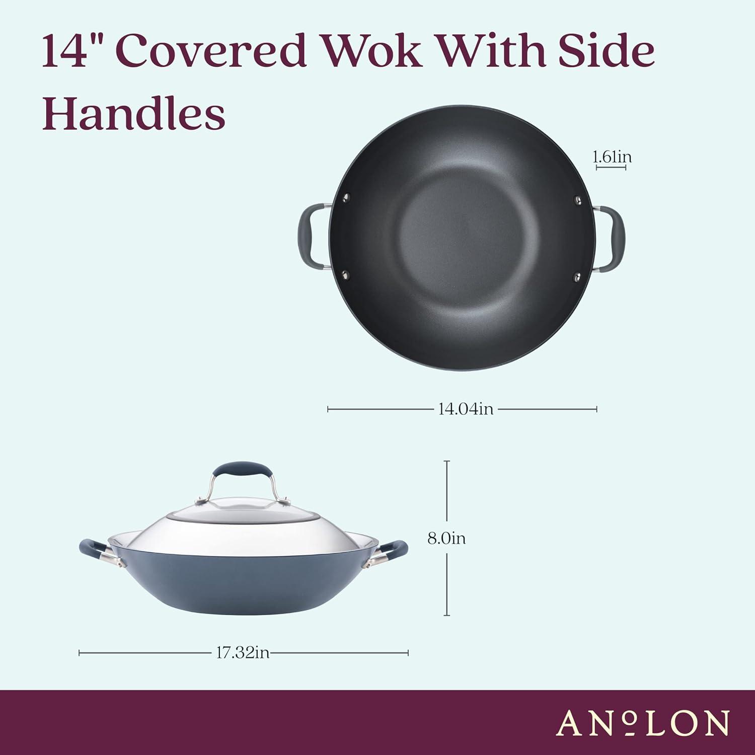 14-Inch Moonstone Hard Anodized Nonstick Wok with Lid