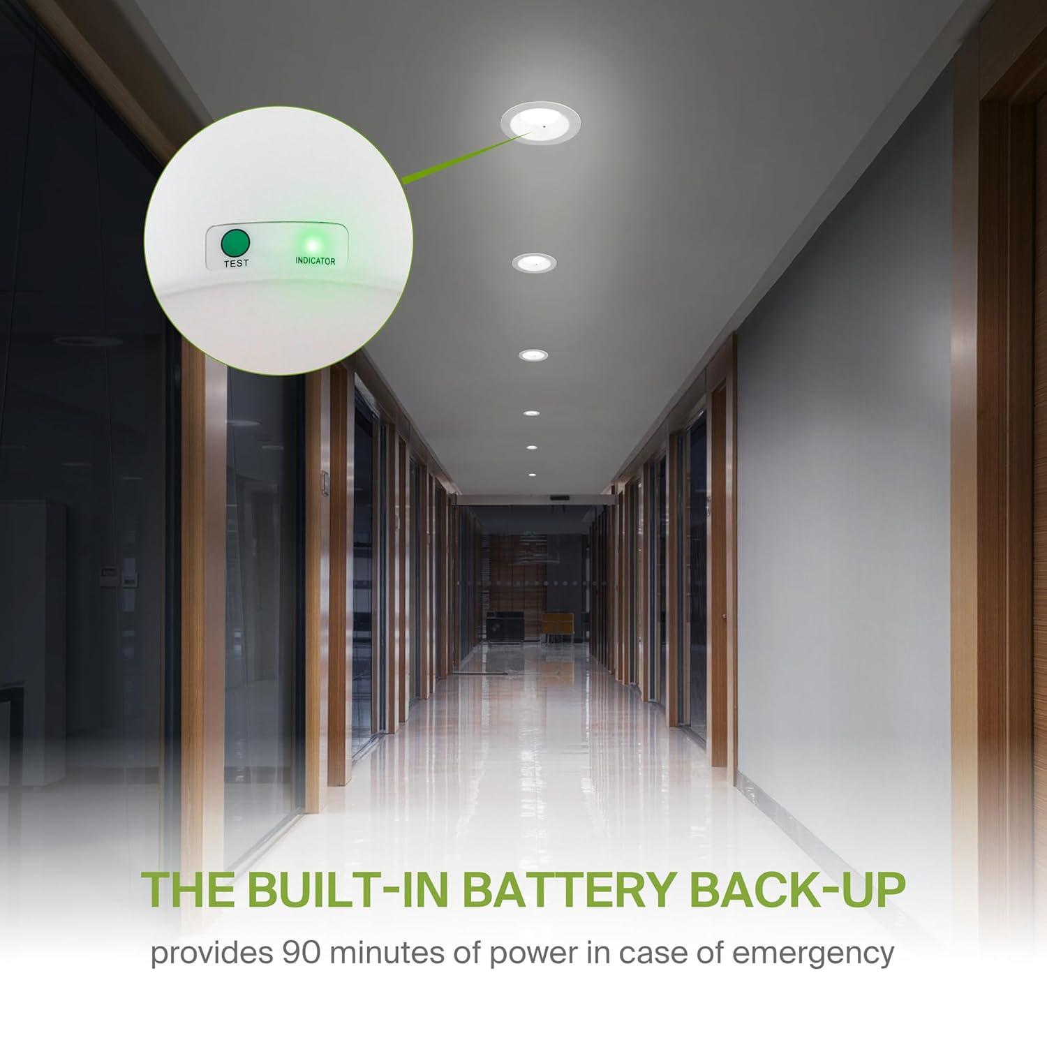 ASD Commercial LED Downlight 8 Inch with Emergency Battery Backup 15W, Power Adjustable Downlights 16/22/26/30/35W, Canless Recessed Lighting 120-277V, 5 CCT 2700K-5000K, Dimmable, IC Rated, White ETL